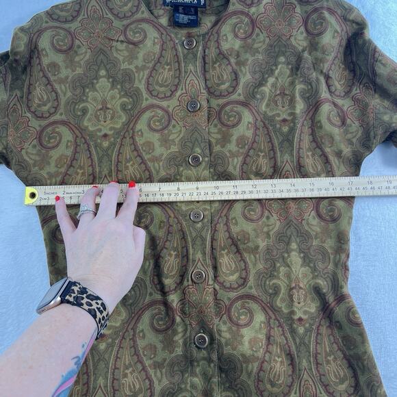 Escada 34 US S Top Blouse Gold Paisley Wool Silk Shirt Margaretha Ley Designer - Picture 10 of 13